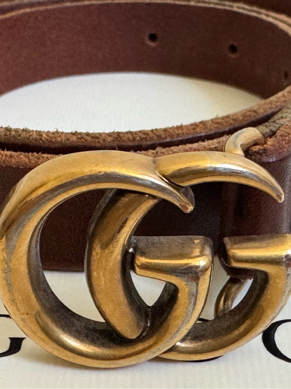 Authentic Gucci GG Marmont Slim Brown Belt Gold Double G